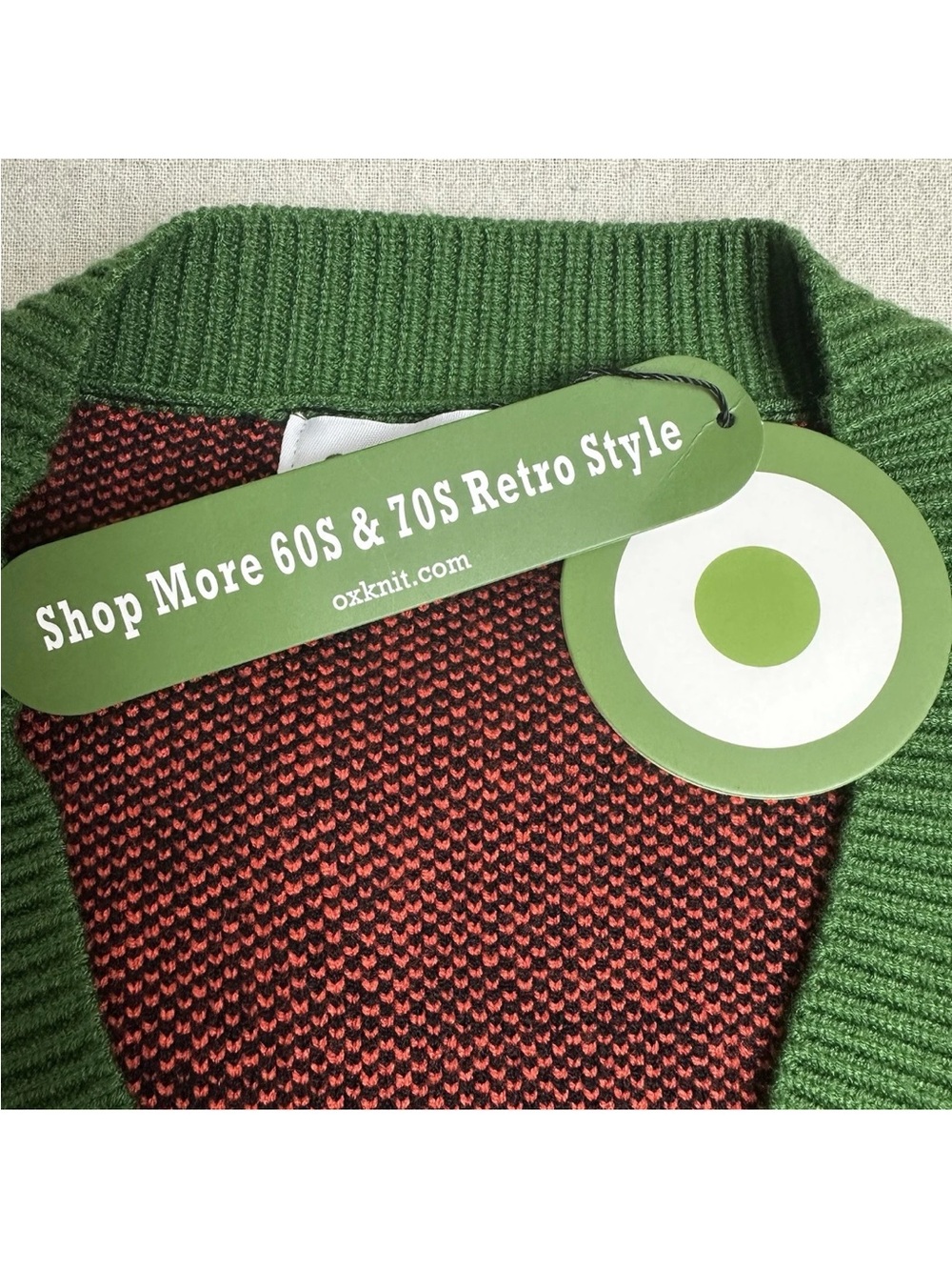 Oxknit Men's Retro Grandpa Cardigan Bright Artsy Geometric 60s 70s NWT - Picture 7 of 12